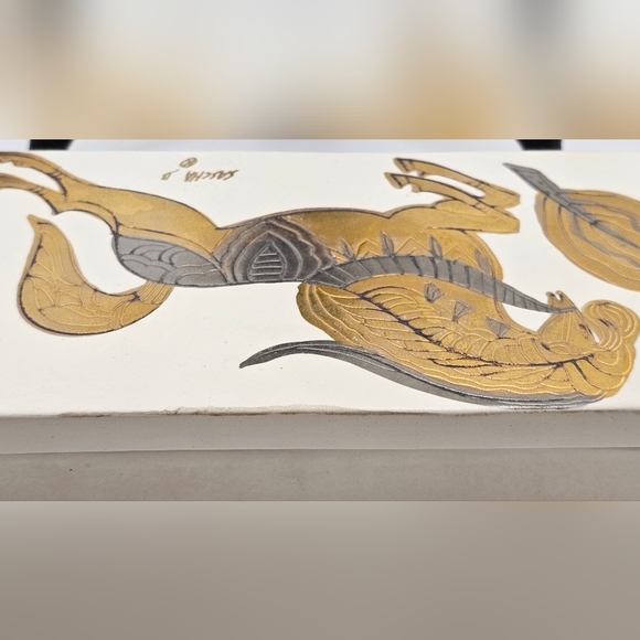 Sascha Brastoff Golden Gilt Gold Horse Ceramic Jewelry Trinket Box Tray Lid MCM - Picture 9 of 12